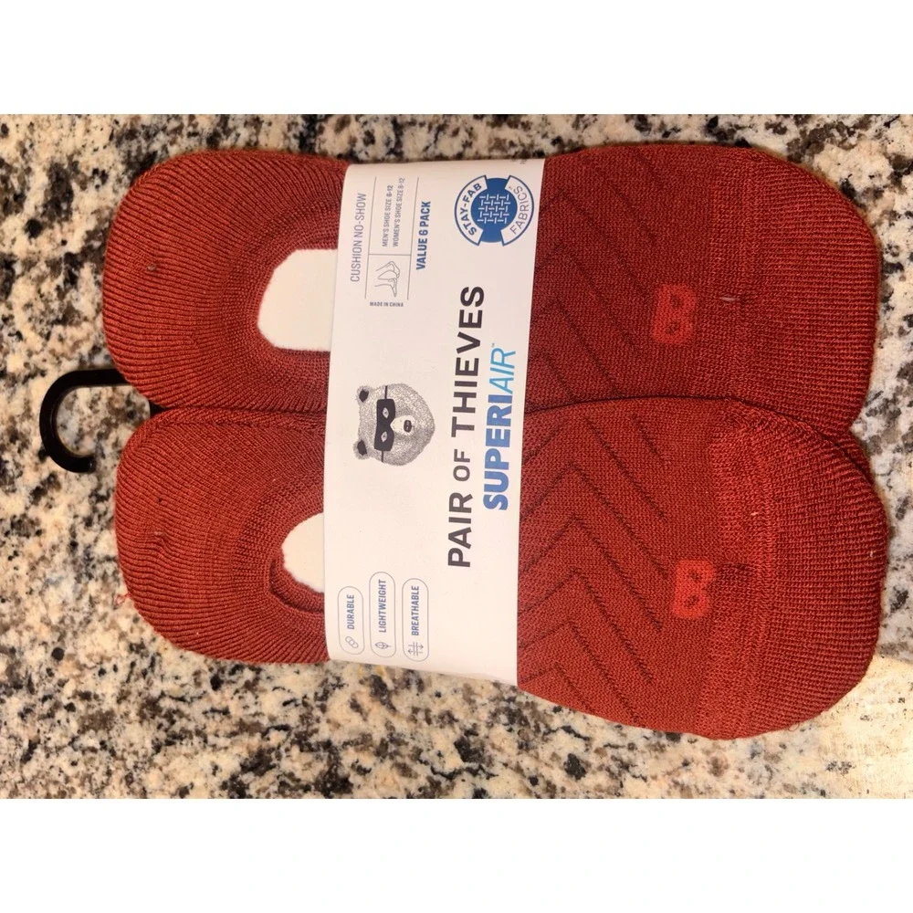 Pair of Thieves SuperAir Men Cushion No-Show Socks 6-Pack Mineral Red Size 8-12